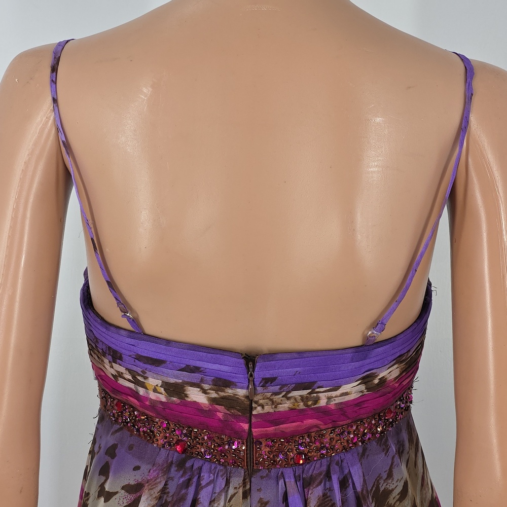 David's Bridal Pink and Purple‎ Animal-Print Maxi Dress Size 4 Small Beaded Prom - Picture 9 of 16